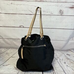 Banana Republic Tote‎ Bag Black Double Strap Nylon Faux Leather Work bag